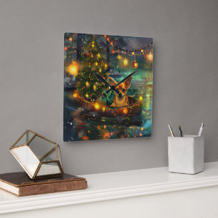 Relógio Quadrado Voyage festiva Chihuahua Christmas