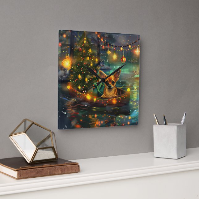 Relógio Quadrado Voyage festiva Chihuahua Christmas (Escritório)