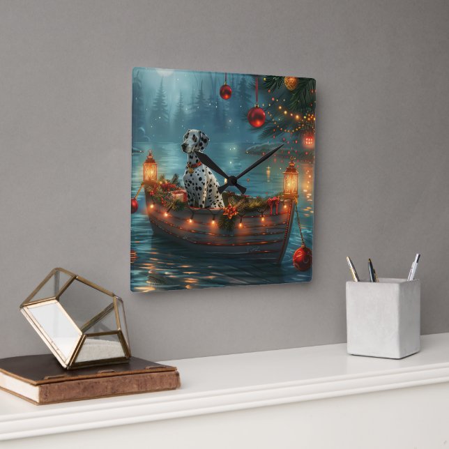 Relógio Quadrado Voyage festiva do Natal Dalmático (Escritório)