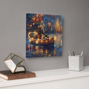 Relógio Quadrado Voyage festiva do Natal do Cocker Spaniel