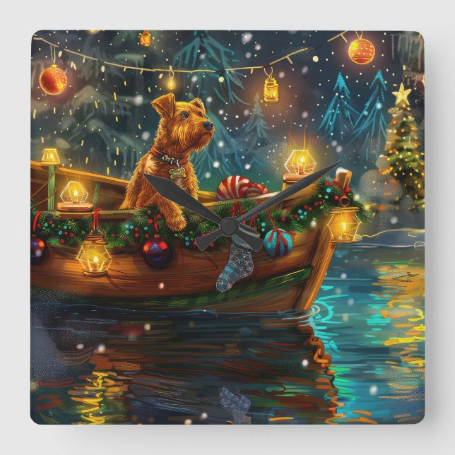 Relógio Quadrado Voyage festiva no Natal Airedale (Frente)