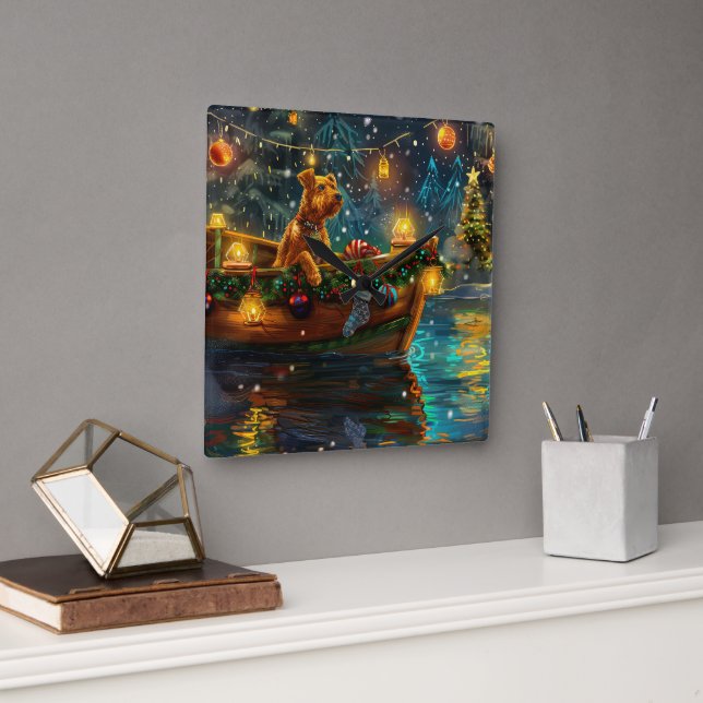 Relógio Quadrado Voyage festiva no Natal Airedale (Escritório)