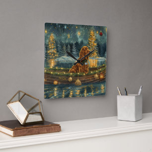 Relógio Quadrado Voz Festiva de Natal do Setter Vermelho Irlandês