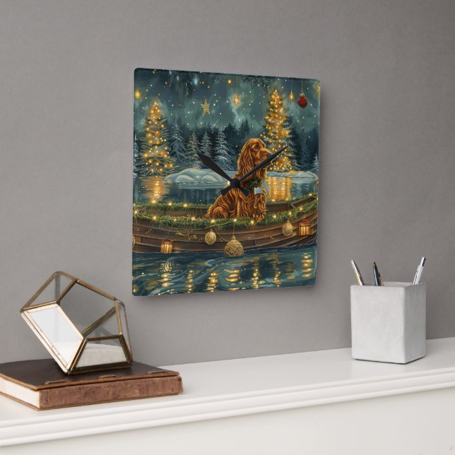 Relógio Quadrado Voz Festiva de Natal do Setter Vermelho Irlandês (Escritório)