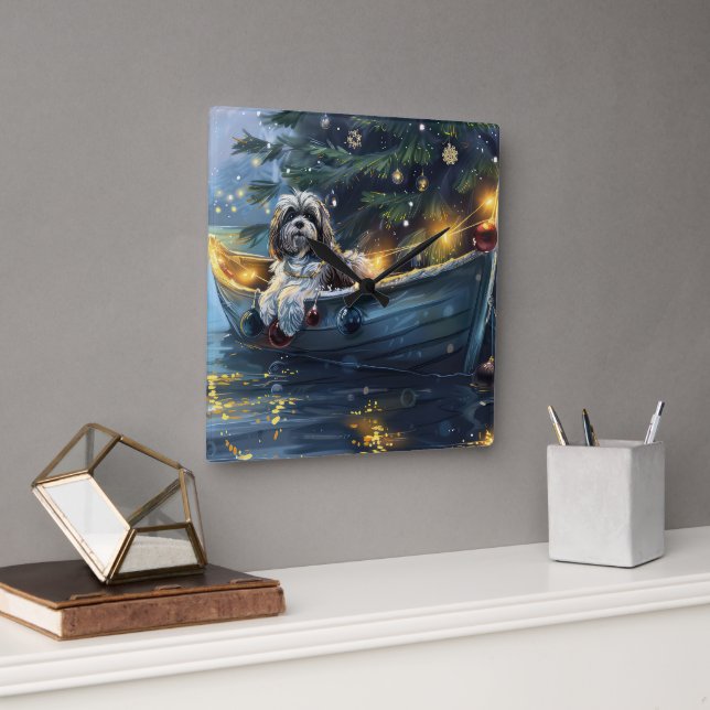 Relógio Quadrado Voz Festiva do Natal no Havaí (Escritório)