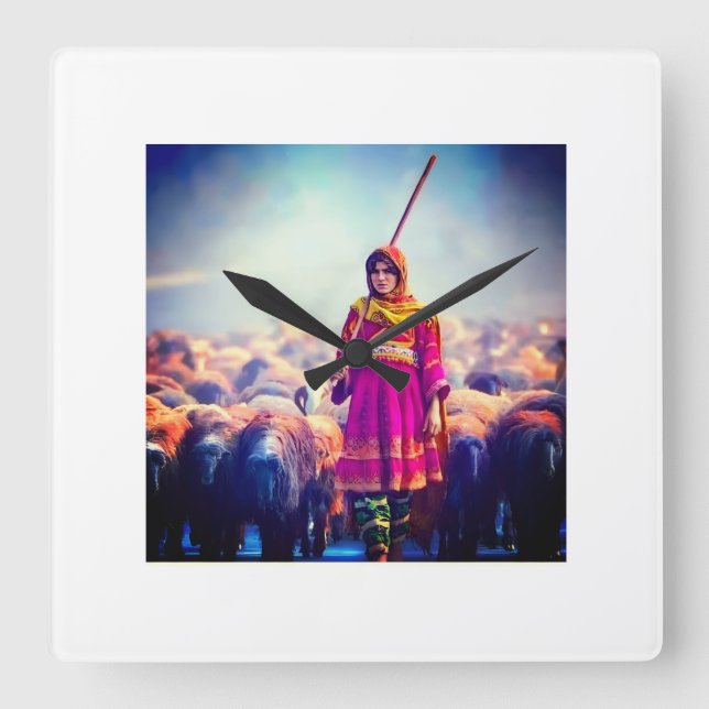 Relógio Quadrado wall clock Afghan design (Frente)