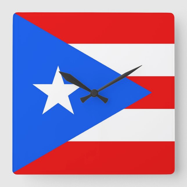 Relógio Quadrado Wall Clock com a bandeira de Porto Rico, EUA (Frente)