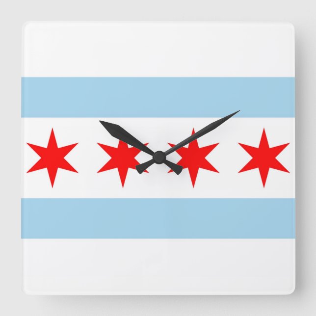 Relógio Quadrado Wall Clock com Flag de Chicago, Illinois, EUA (Frente)