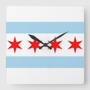 Relógio Quadrado Wall Clock com Flag de Chicago, Illinois, EUA