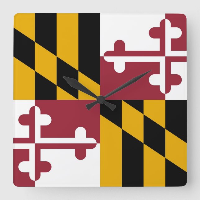 Relógio Quadrado Wall Clock com Flag de Maryland, EUA (Frente)