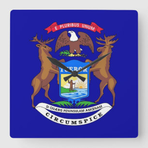 Relógio Quadrado Wall Clock com Flag de Michigan, EUA