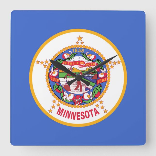 Relógio Quadrado Wall Clock com Flag de Minnesota, EUA (Frente)