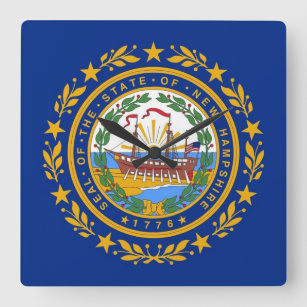 Relógio Quadrado Wall Clock com Flag de New Hampshire, EUA