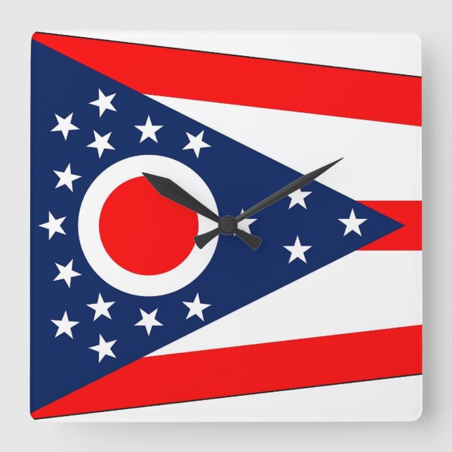 Relógio Quadrado Wall Clock com Flag de Ohio, EUA (Frente)