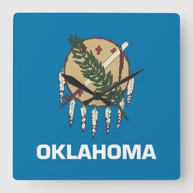 Relógio Quadrado Wall Clock com Flag de Oklahoma, EUA (Frente)