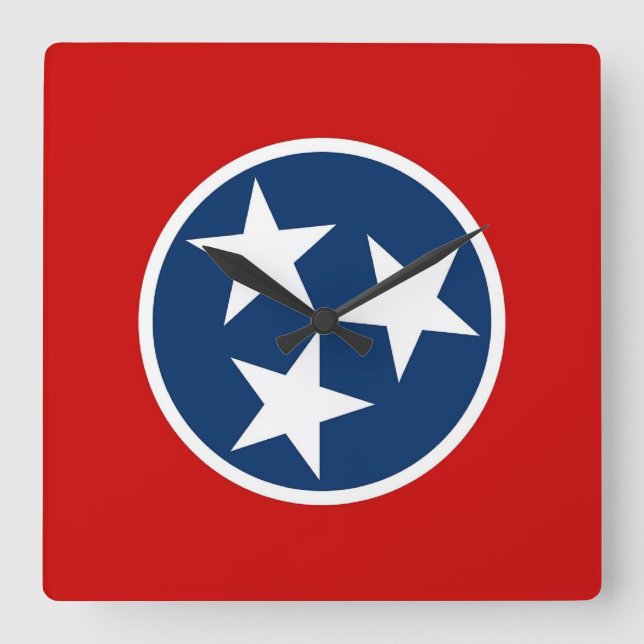 Relógio Quadrado Wall Clock com Flag do Tennessee, EUA (Frente)