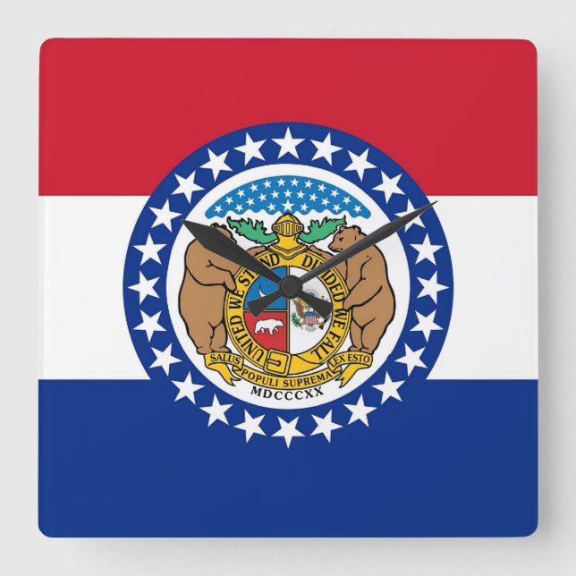 Relógio Quadrado Wall Clock com Flag of Missouri, EUA (Frente)