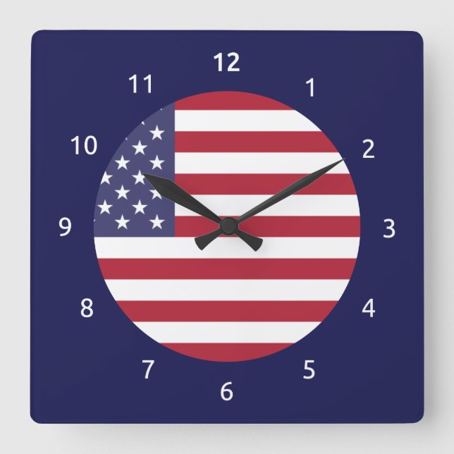 Relógio Quadrado Wall Clock com pavilhão dos EUA (Frente)