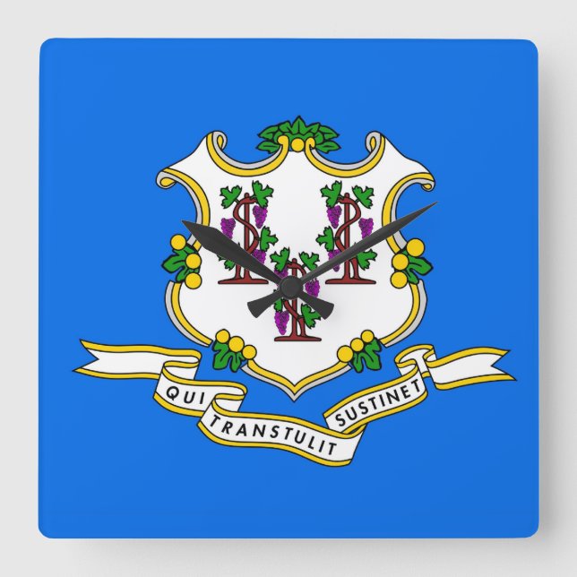 Relógio Quadrado Wall Clock com Sinalizador de Connecticut, EUA (Frente)