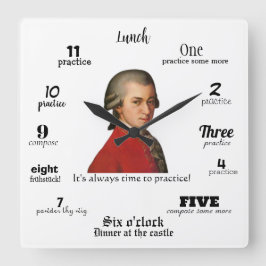 Relógio Quadrado Wall Clock - Mozart - It's always time to practice