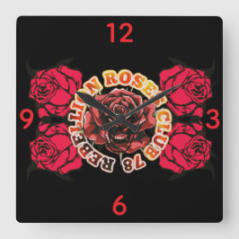 Relógio Quadrado Wall Clock RebellionRosesClub78 