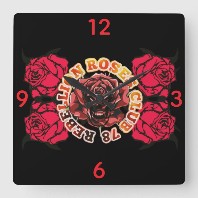 Relógio Quadrado Wall Clock RebellionRosesClub78  (Frente)