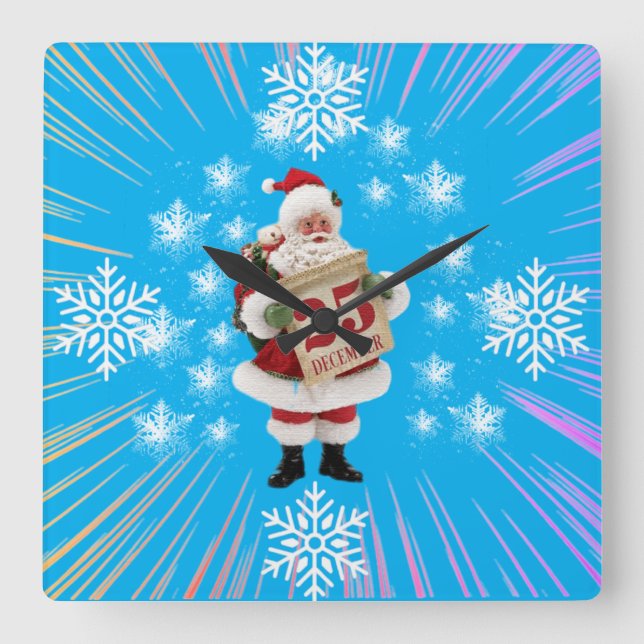 Relógio Quadrado Wall Clock Santa Clause  (Frente)