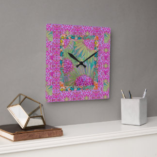 Relógio Quadrado Wall Clock - Vibrant Pink Flowers