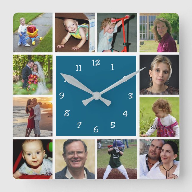 Relógio Quadrado Wall Clock with 12 personal photos (Frente)