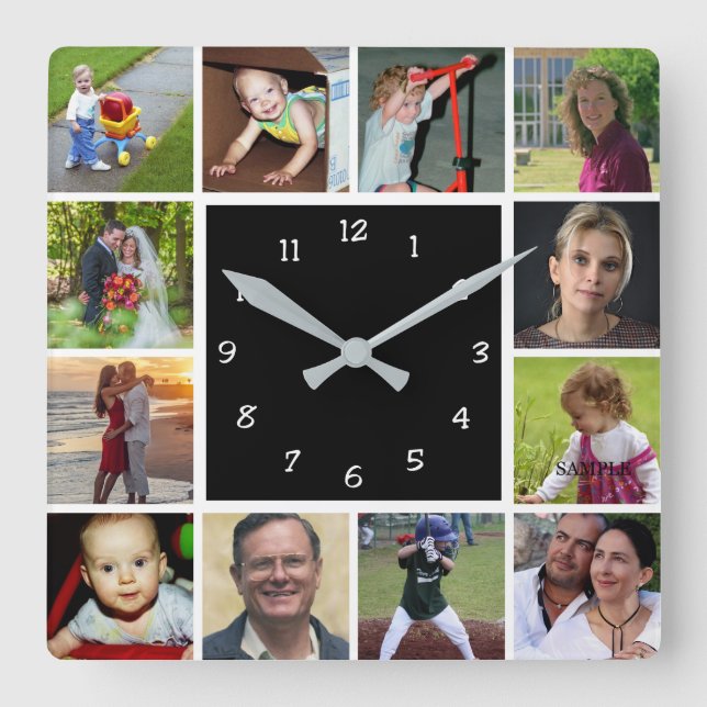 Relógio Quadrado Wall Clock with 12 personal photos (Frente)