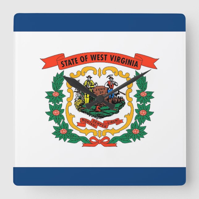 Relógio Quadrado Wall Clock with Flag of West Virginia, USA (Frente)