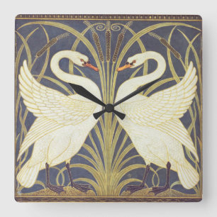 Relógio Quadrado Walter Crane Swan, Rush E Iris Art Nouveau