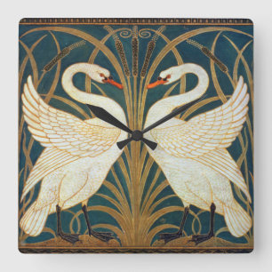 Relógio Quadrado Walter Crane Swan, Rush E Iris Art Nouveau