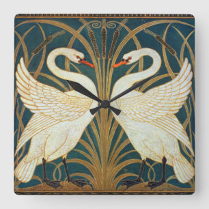 Relógio Quadrado Walter Crane Swan, Rush E Iris Art Nouveau