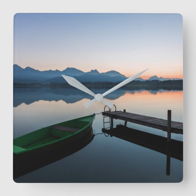 Relógio Quadrado Water | Lake Hopfen Bavarian Alps Germany (Frente)