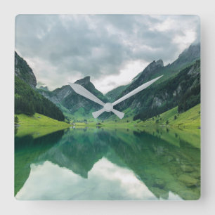 Relógio Quadrado Water Lake Swiss Alps