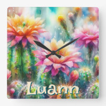 Watercolor Flowering Succulent Cacti Personalized