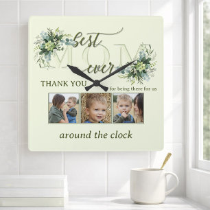 Relógio Quadrado Watercolor Green Deixa Mãe Foto Quadrada Muro Clo