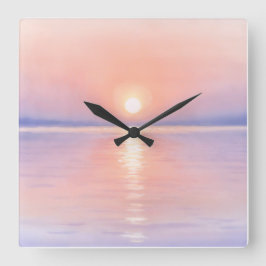 Relógio Quadrado Watercolor Style Sun - Seascape Art