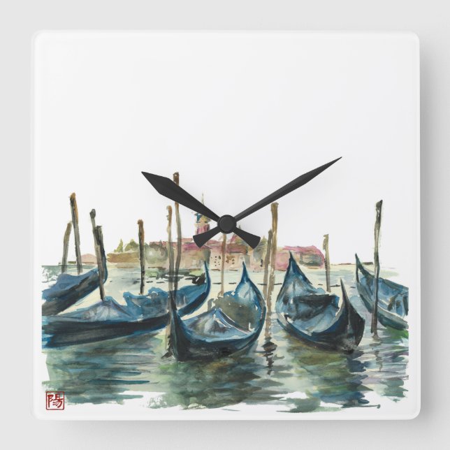 Relógio Quadrado Watercolor Venice (Frente)