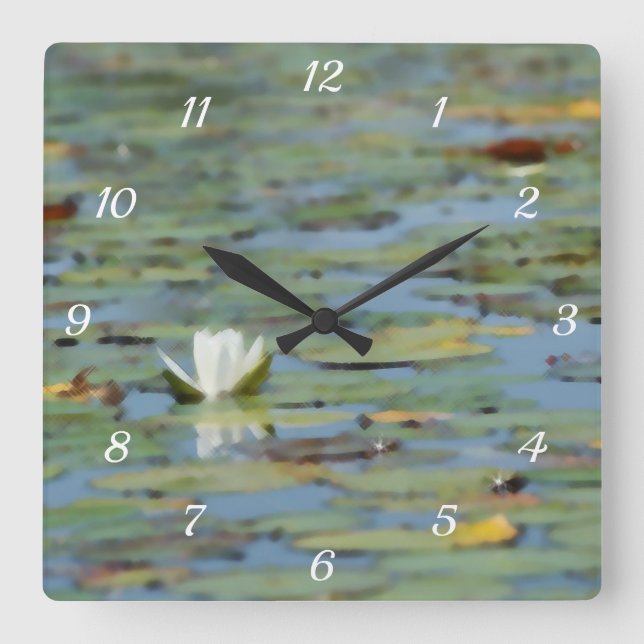 Relógio Quadrado Waterlily Lake Flower Watercolor Wall Clock (Frente)