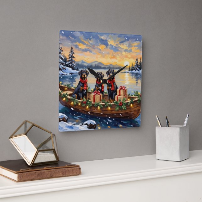 Relógio Quadrado Weimaraner Christmas Boat Holiday (Escritório)