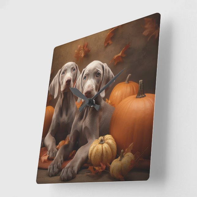 Relógio Quadrado Weimaraner Puppy Autumn Delight Pumpkin (Ângulo)