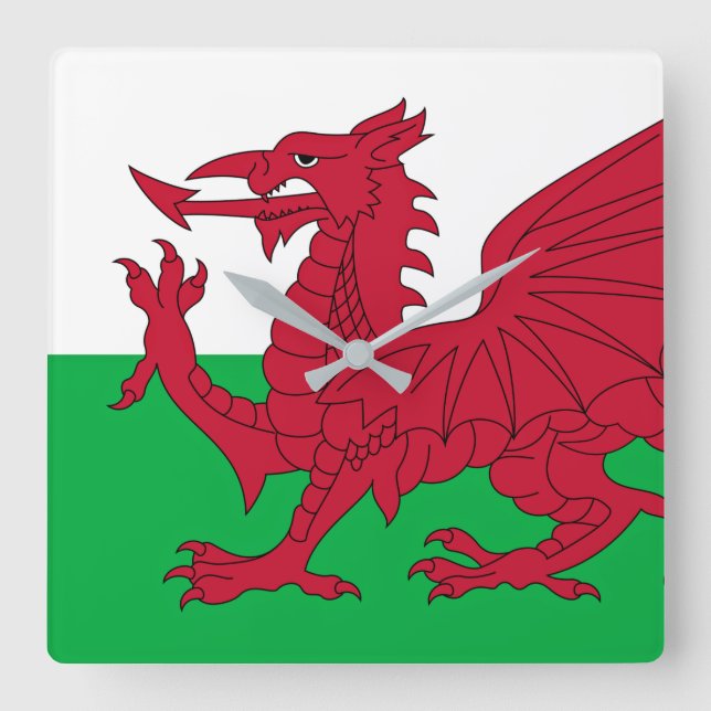 Relógio Quadrado Welsh Dragon ~ Flag of Wales (Frente)