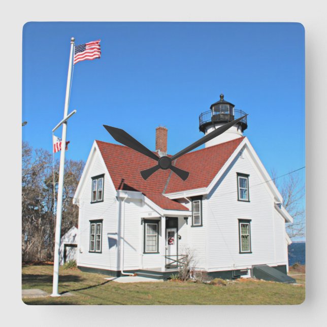 Relógio Quadrado West Chop Lighthouse, Marthas Vineyard MA Clock (Frente)
