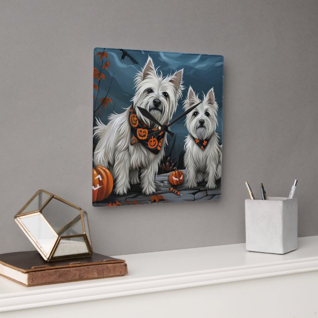 Relógio Quadrado West Highland Halloween Spooky (Escritório)