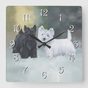 Relógio Quadrado Westie Scottie Inverno