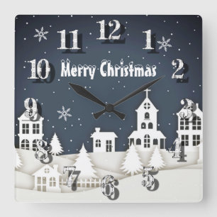 Relógio Quadrado Whimsic Magical Snow Xmas Chic Blue 