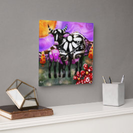 Relógio Quadrado Whimsical Abstract Momma & Baby Cow Funky Farm