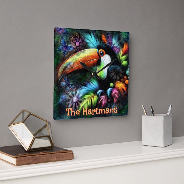 Relógio Quadrado Whimsical Abstract Toucan Bird Personalized (Escritório)